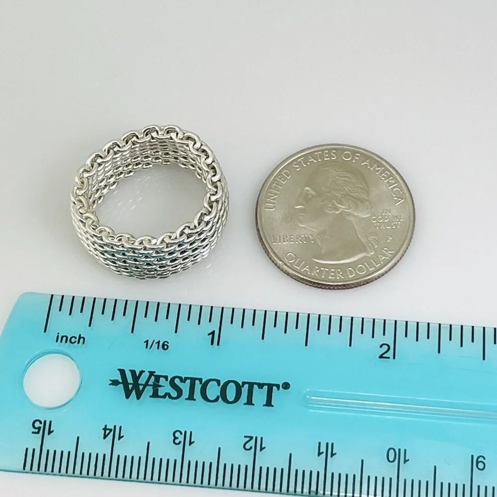 Size 6.5 Tiffany & Co Somerset Mesh Basket Weave Ring in Sterling Silver